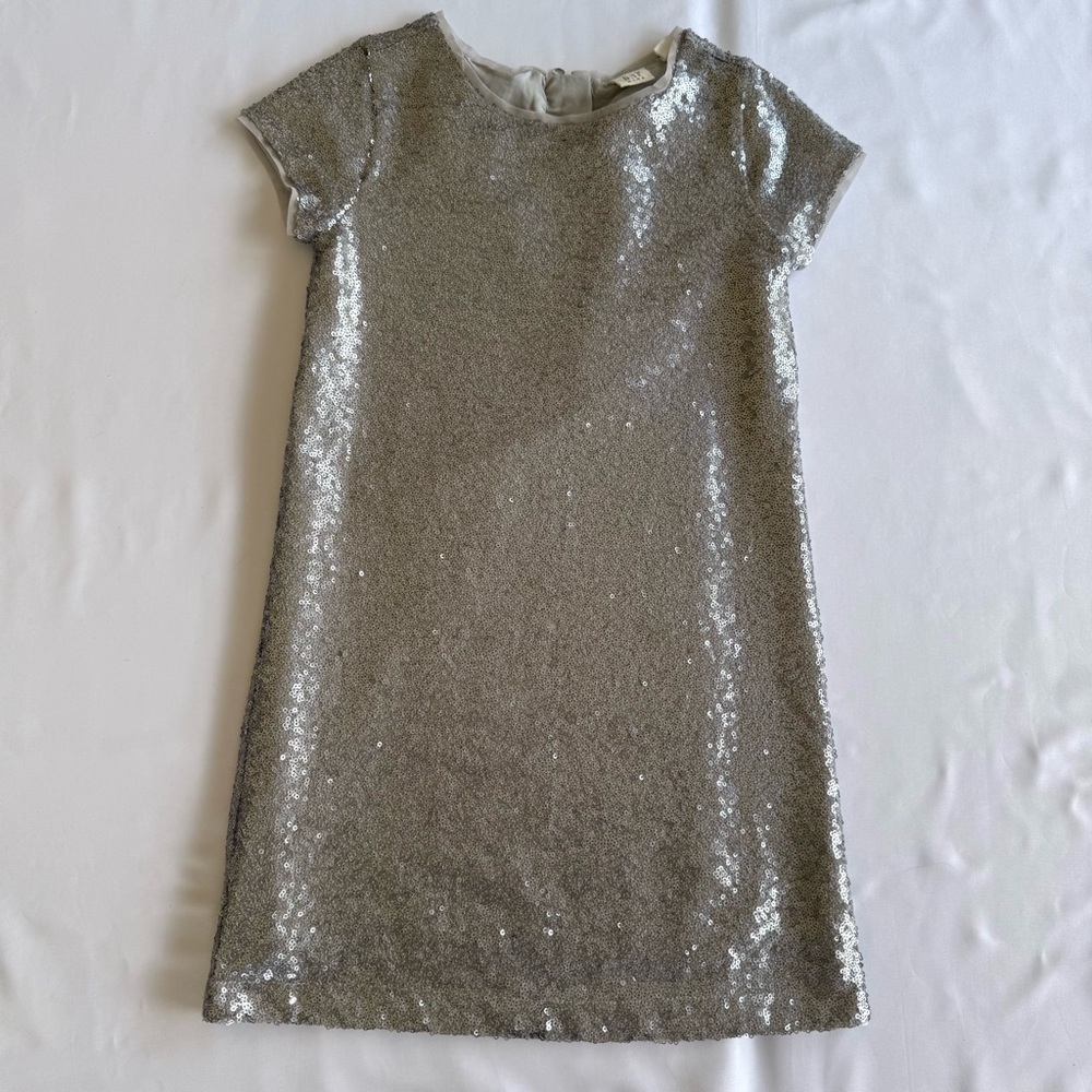 GAP KIDS Sparkling Shimmery Silver Sequin Kids Lined Party Dress EUC Small 6/7
